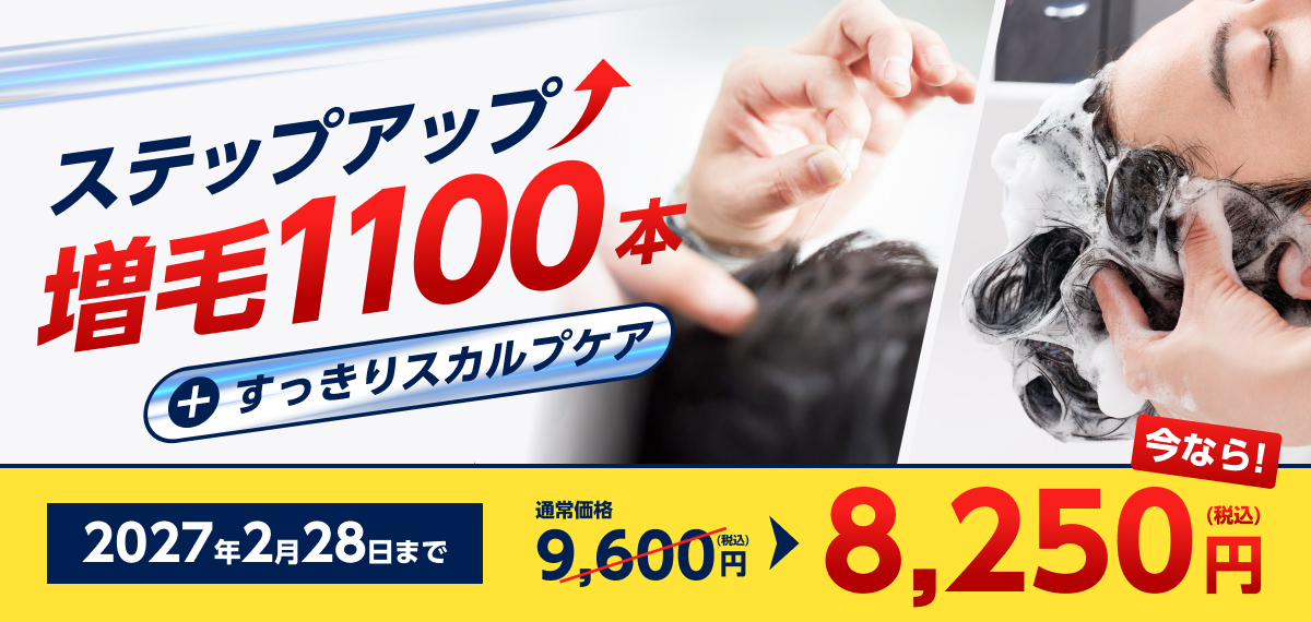 ステップアップ増毛1100本＋すっきりスカルプケア8,250円【税込】
